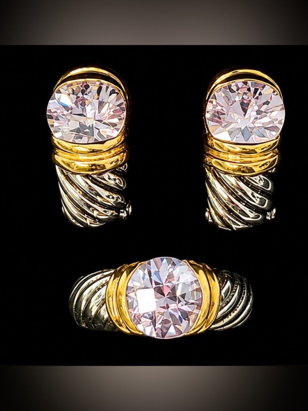 Vintage Light Purple Faceted Crystal in Gold & Silver Two-Tone Setting.NWOT
